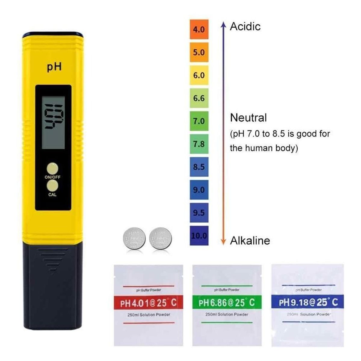 GENERICO - Medidor Digital de pH con Soluciones Incluidas y Pantalla LCD