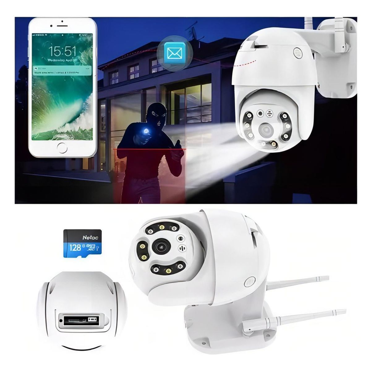 GENERICO - Cámara de Seguridad IP 360° Inalámbrica para Exteriores