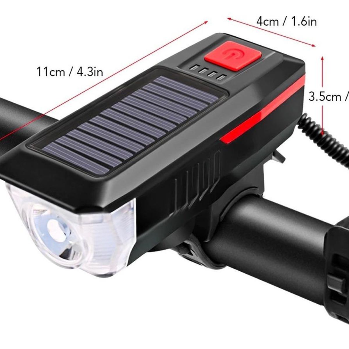 GENERICO - Luz LED Delantera Solar Recargable con Bocina para Bicicleta