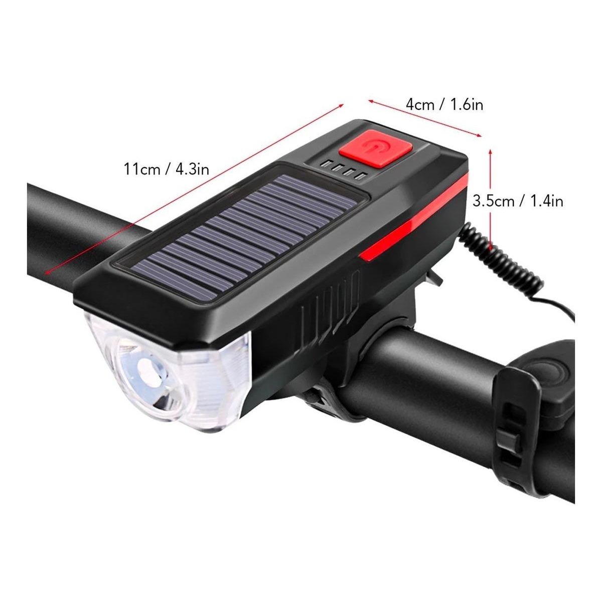 GENERICO - Luz LED Delantera Solar Recargable con Bocina para Bicicleta