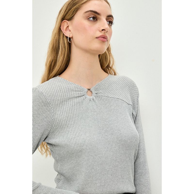 IO - Polera Manga Larga Gris Mujer Io