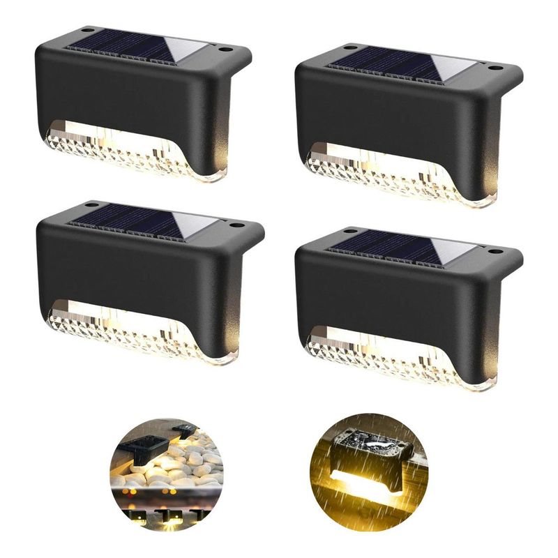 GENERICO - Kit de 4 Luces Solares para Jardín y Escaleras - Color Negro