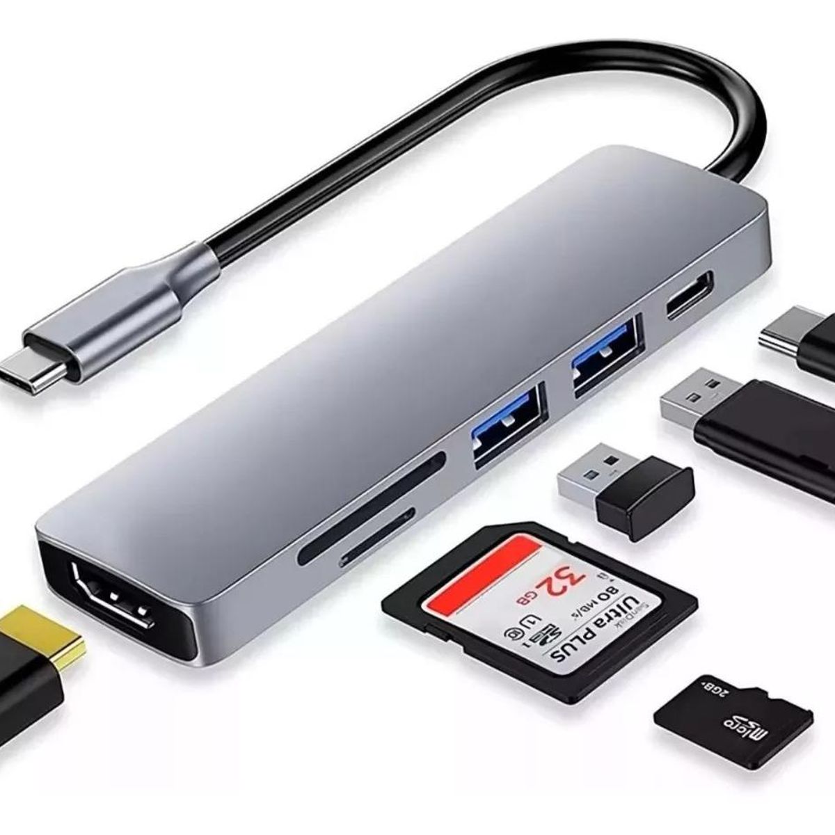 GENERICO - Hub Adaptador USB-C 6 en 1 para Conectar Mac y Notebooks
