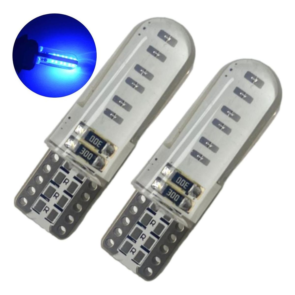 GENERICO - Set de 2 Ampolletas LED T10 Siliconado Azul 5W