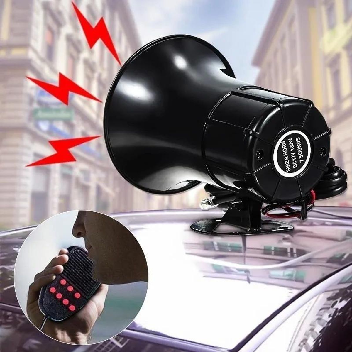 GENERICO - Bocina Sirena 12V con Megáfono y 3 Sonidos 60W