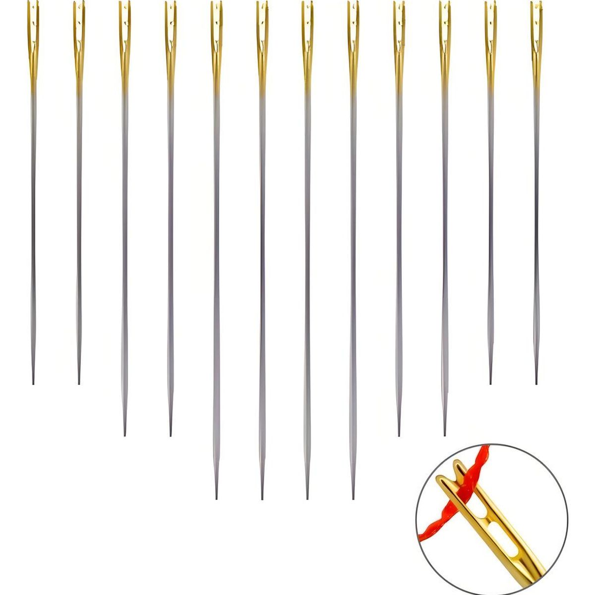 GENERICO - Juego de 12 Agujas para Coser a Mano - Ideal para Ciegos.