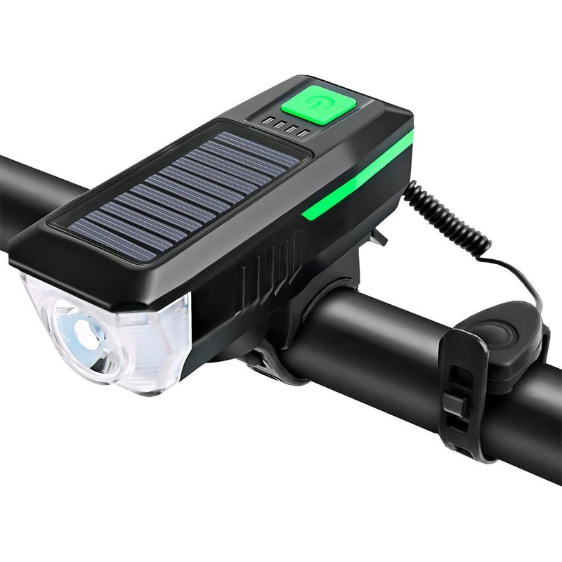 GENERICO - Luz LED delantera Solar con Bocina para Bicicleta Verde