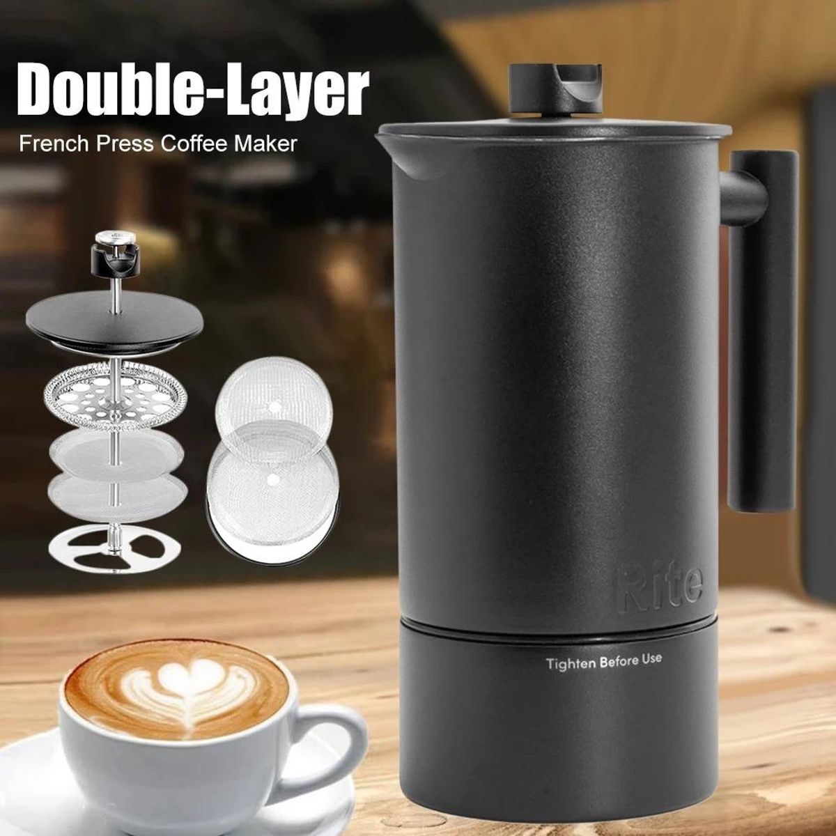 GENERICO - Cafetera Francesa de Acero Inoxidable con Termómetro 1L
