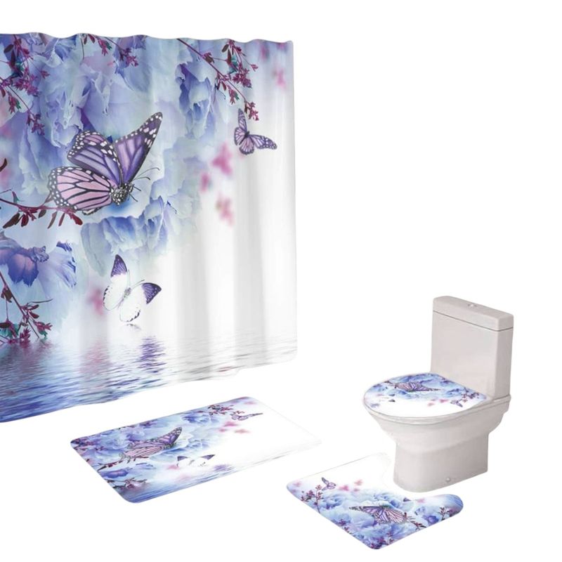 GENERICO - Juego De Baño Set De 4 Piezas Cortina + Tapa WC + 2 Alfombras
