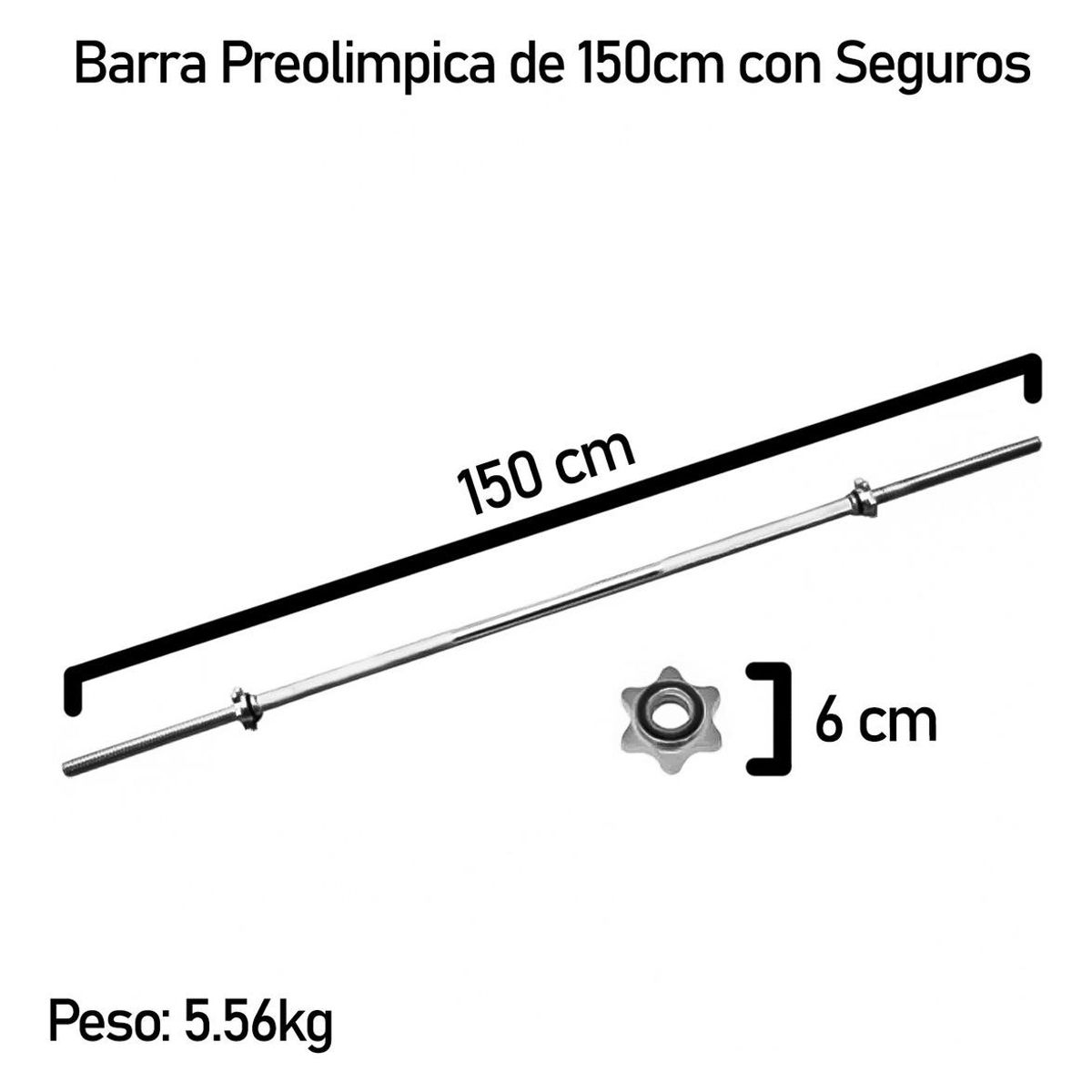 GENERICO - Barra Preolímpica Cromada 150m para Gimnasio Fitness