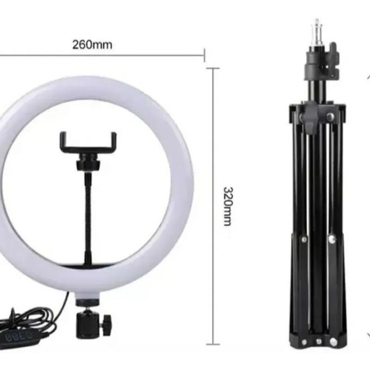 GENERICO - Aro de Luz LED de 26 cm con Trípode Ajustable - Color Negro