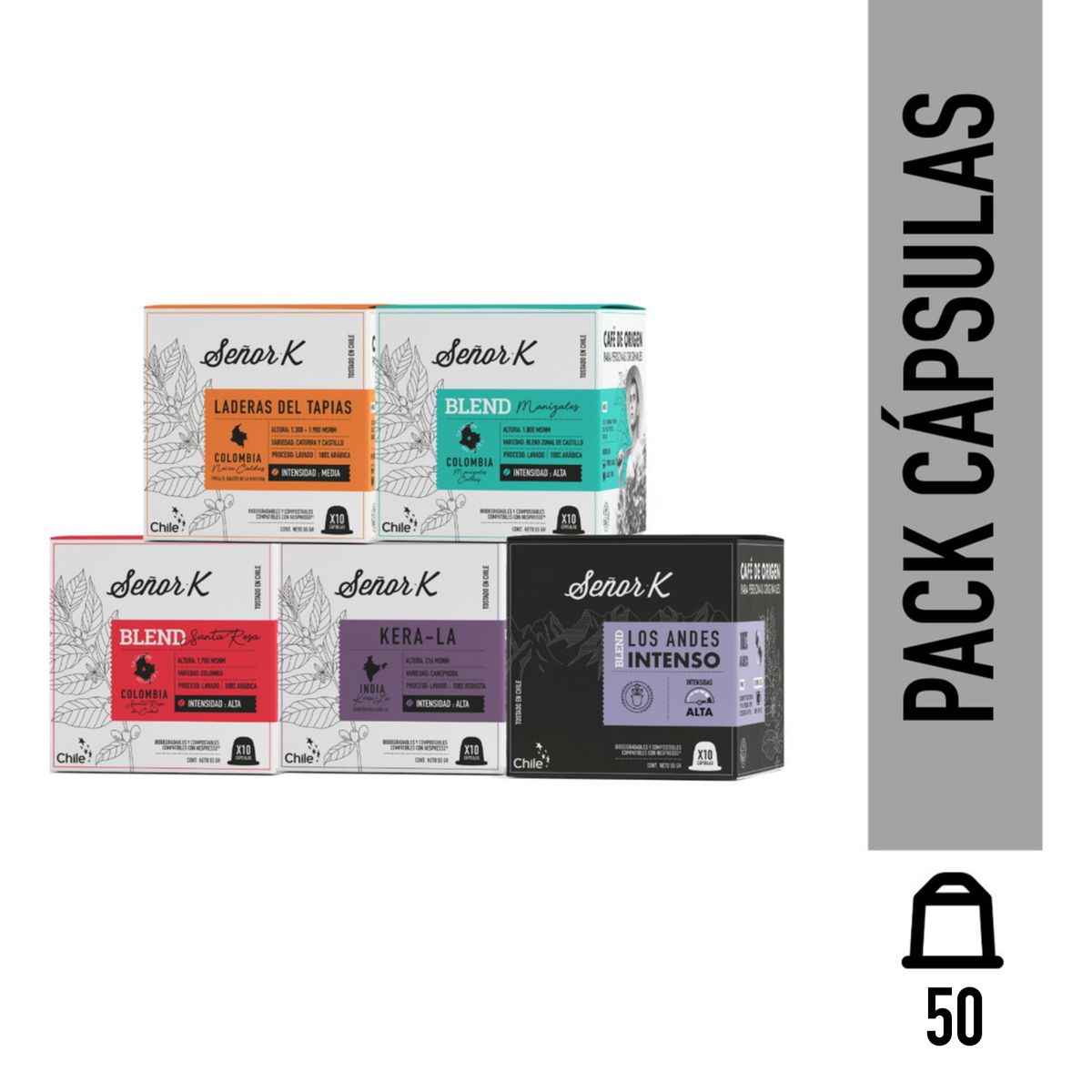 CAFE SEÑOR K - Pack 50 Cápsulas Café Espresso Más Vendidos Café Señor K