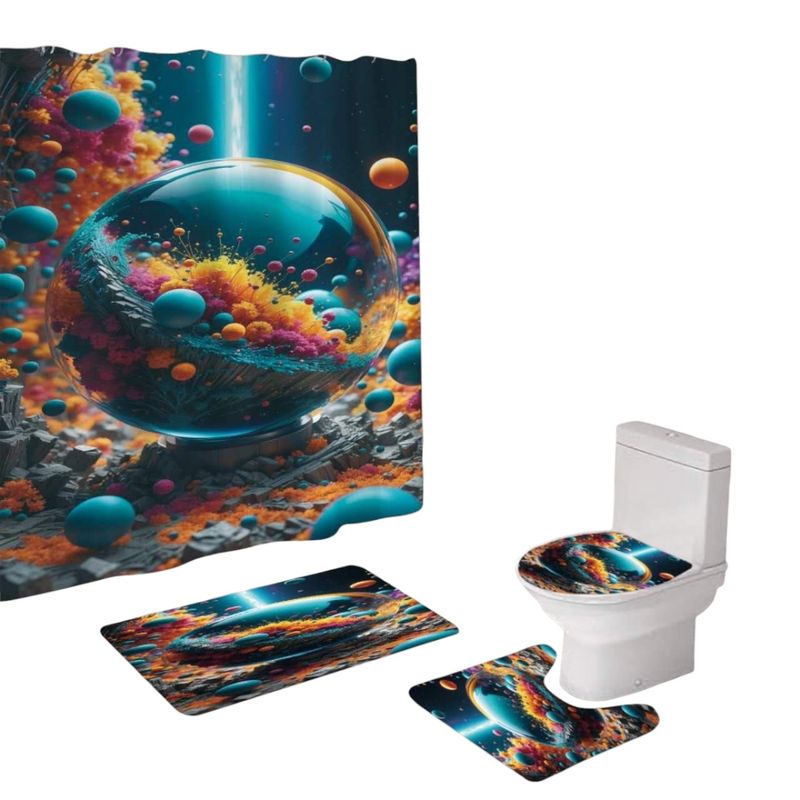 GENERICO - Juego De Baño Set De 4 Piezas Cortina + Tapa WC + 2 Alfombras