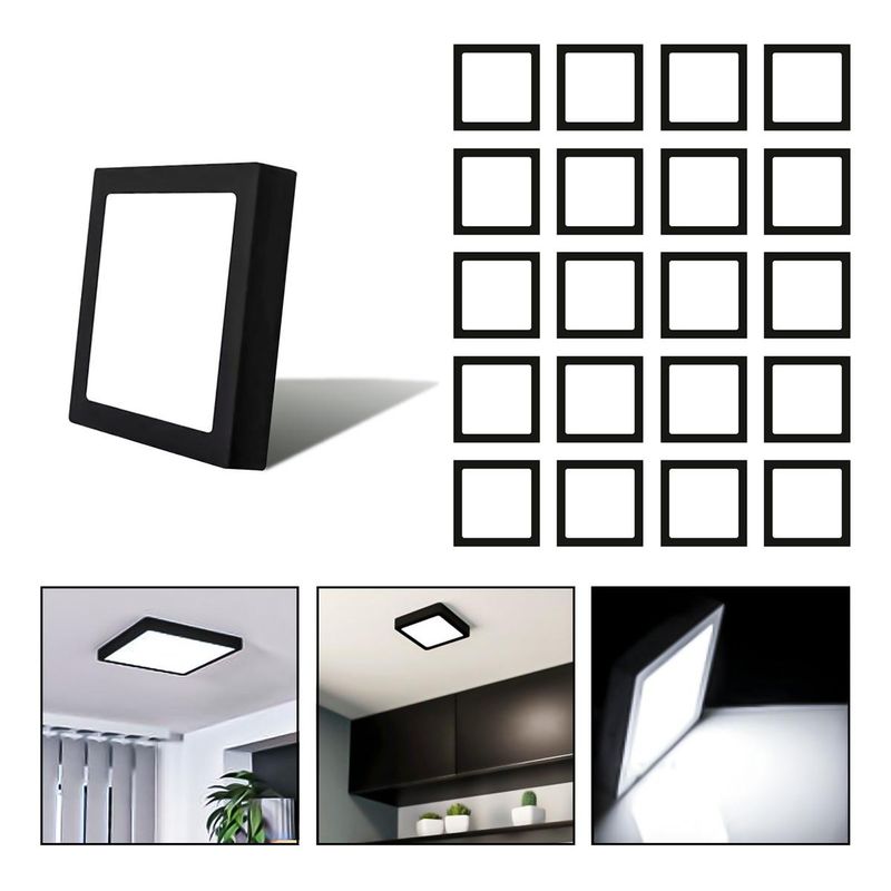 GENERICO - Foco LED Cuadrado 24W Borde Negro Plafón Sobrepuesto
