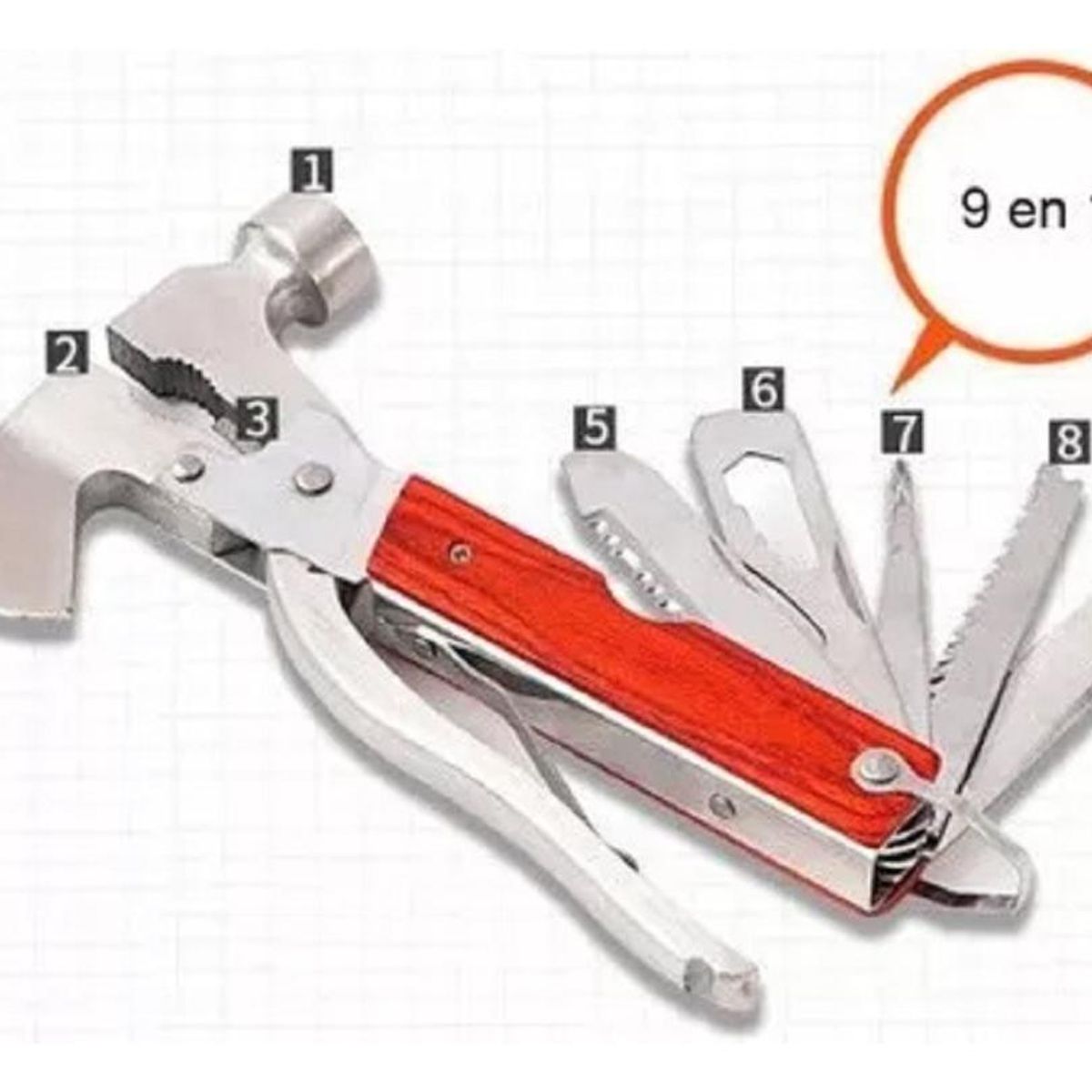 GENERICO - Martillo Multifuncional 9 en 1 para Camping y Taller