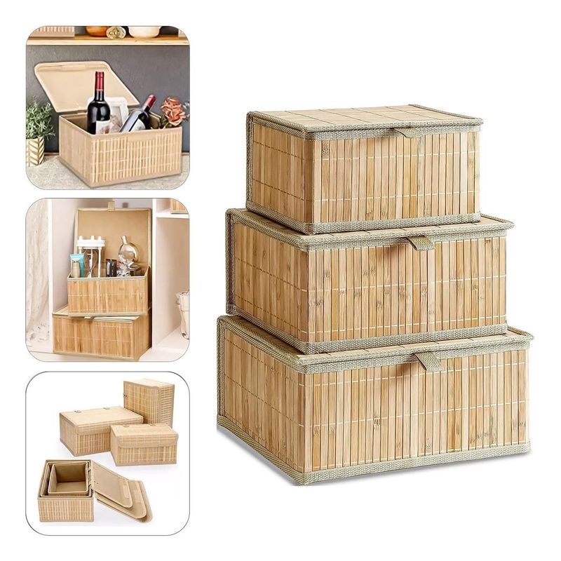 GENERICO - Set de 3 Cajas Organizadoras de Bambú para Hogar.