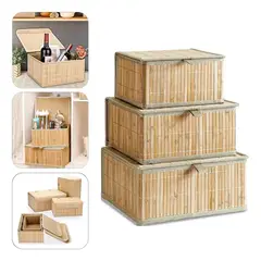 GENERICO - Set de 3 Cajas Organizadoras de Bambú para Hogar.