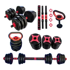 GENERICO - Kit de Mancuernas Ajustables 20kg con Barra y Kettlebell