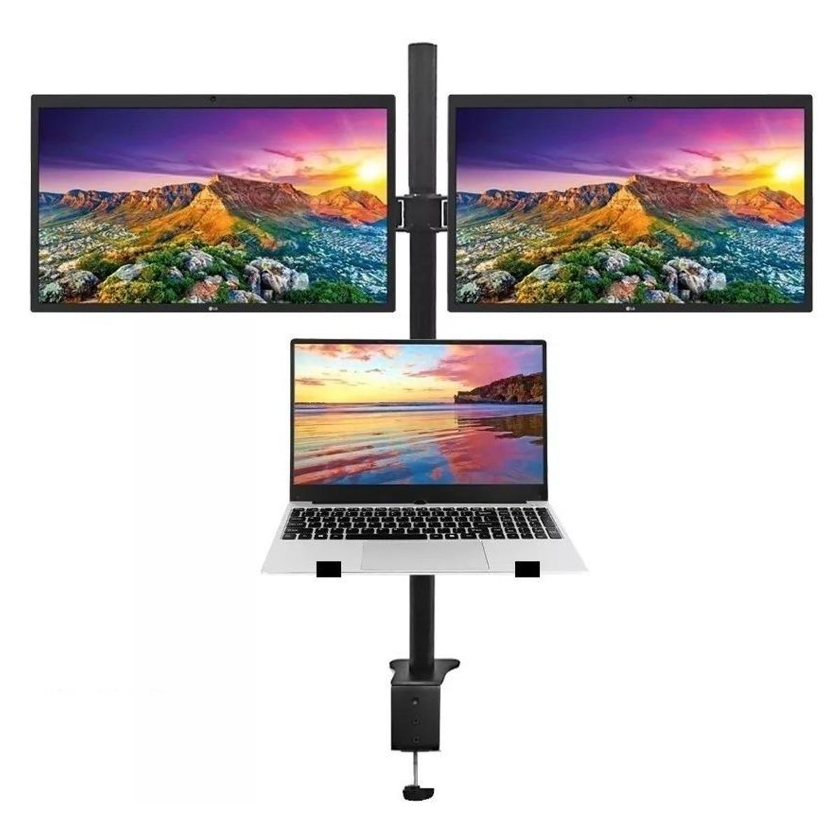 GENERICO - Soporte Doble de Monitor y Notebook para Escritorio - Negro