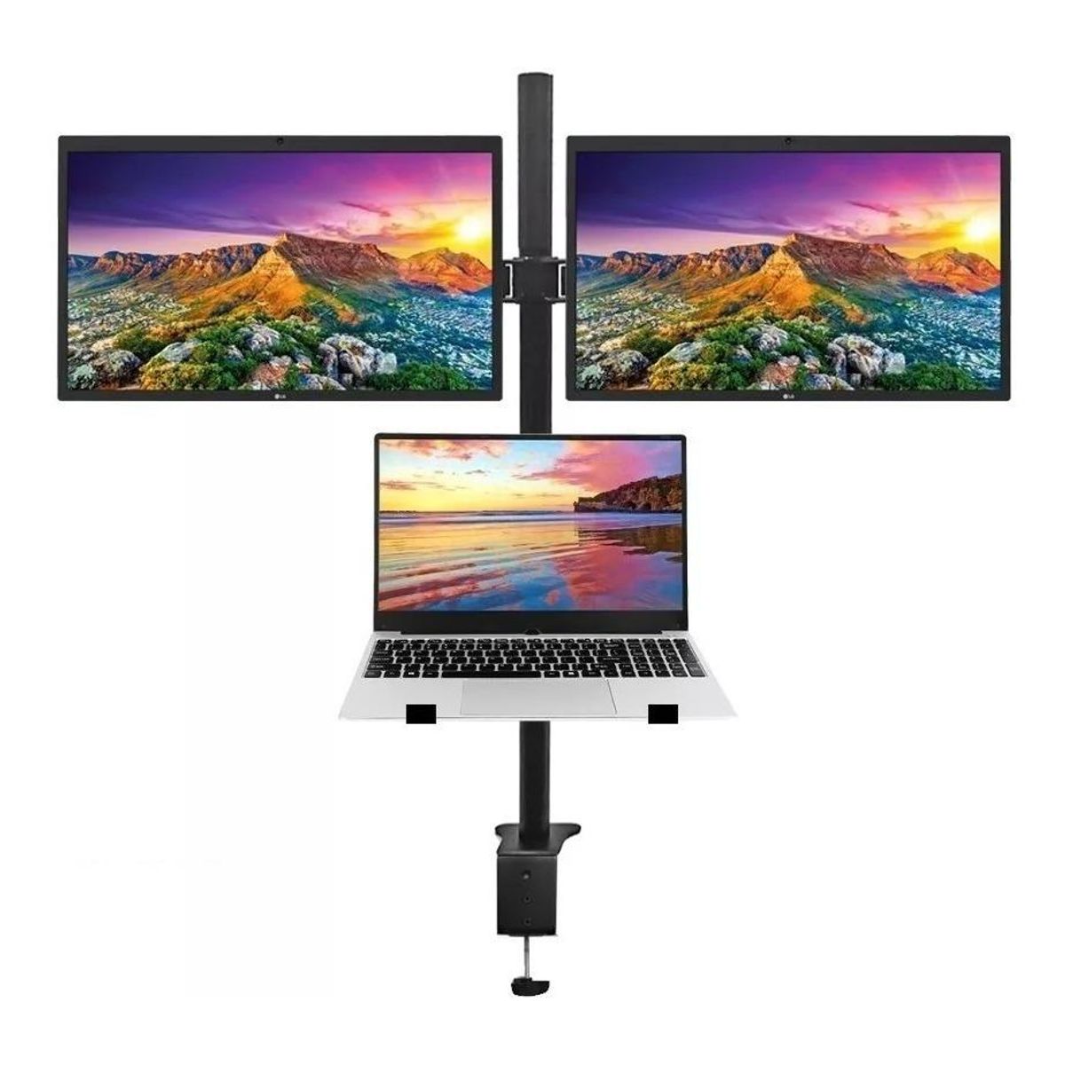 GENERICO - Soporte Doble de Monitor y Notebook para Escritorio - Negro