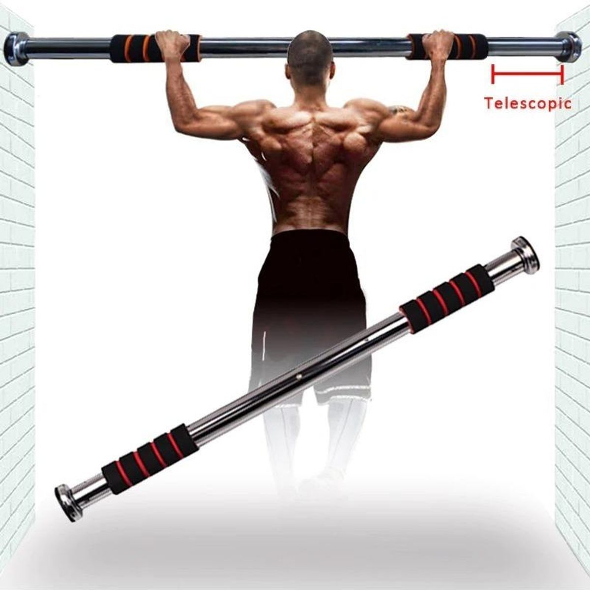 GENERICO - Barra Ajustable de Acero para Ejercicio en Puerta 60-100 cm