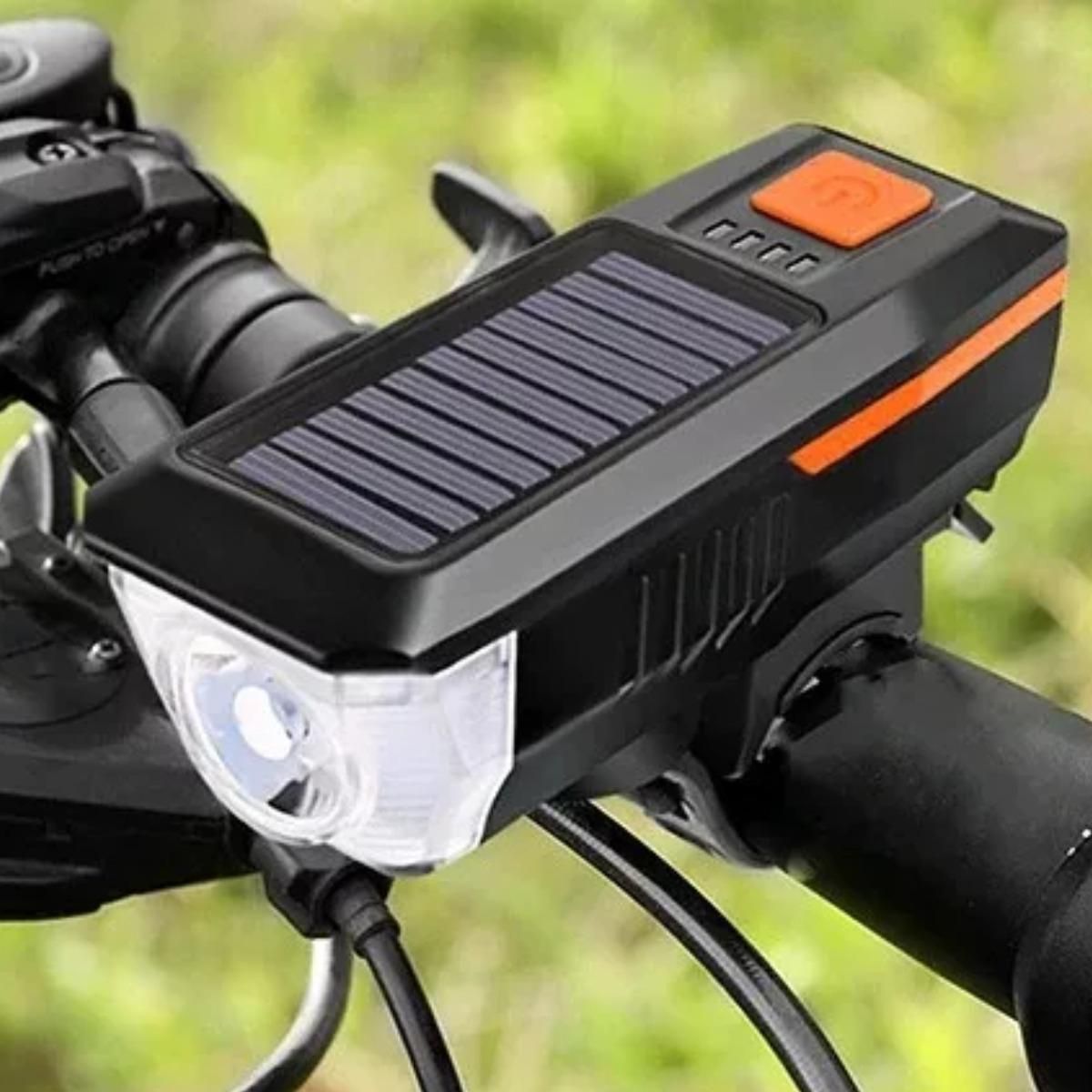 GENERICO - Luz LED Delantera con Bocina Solar Recargable para Bicicleta