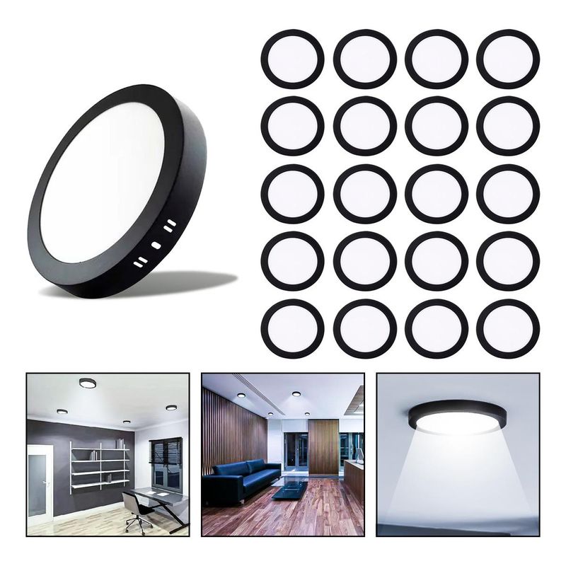 GENERICO - Foco Plafón LED 24W Luz Fría Borde Negro Sobrepuesto