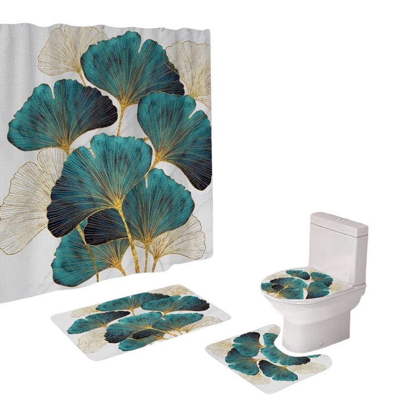 GENERICO - Juego De Baño Set De 4 Piezas Cortina + Tapa WC + 2 Alfombras.
