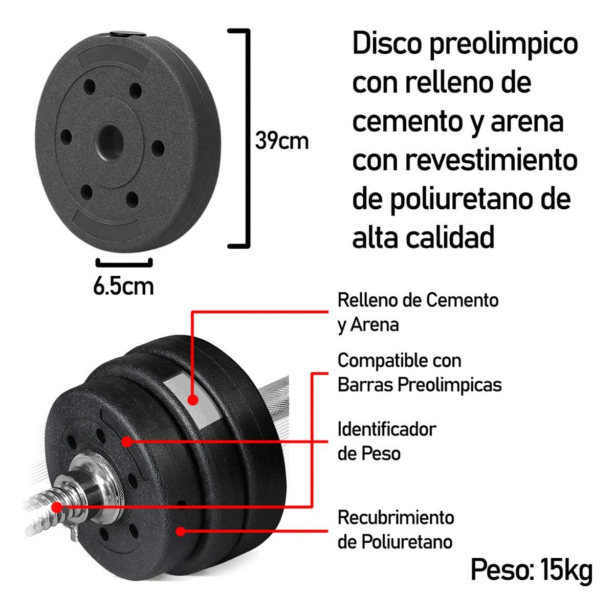 GENERICO - Disco Preolímpico de PVC para Entrenamiento 15kg