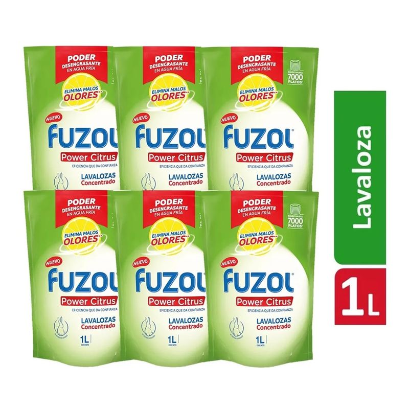 GENERICO - X6 Lavaloza Fuzol Concentrado 1 L Power Citrus Lavalozas