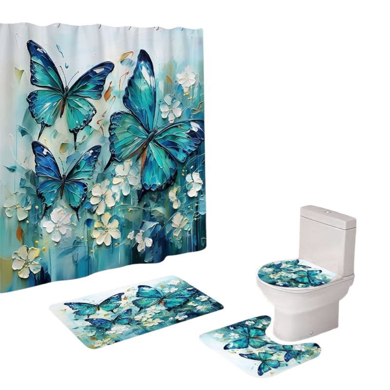GENERICO - Juego De Baño Set De 4 Piezas Cortina + Tapa WC + 2 Alfombras.