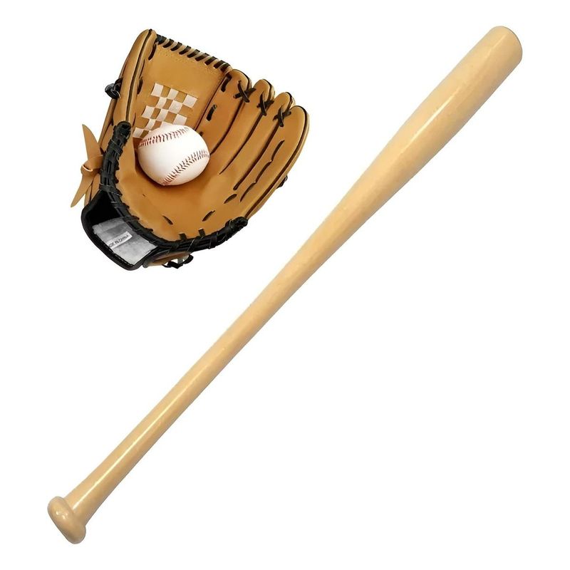 GENERICO - Kit de Béisbol Infantil 4 Piezas con Bate de Madera.