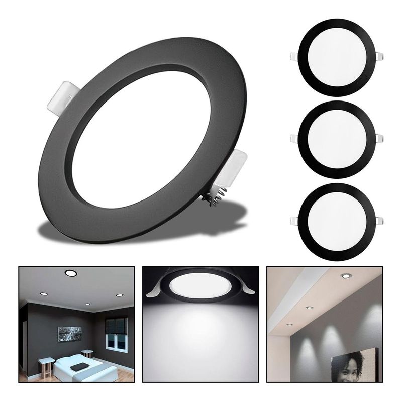 GENERICO - Pack de 3 Focos Panel LED Embutido Frío 18W Borde Negro