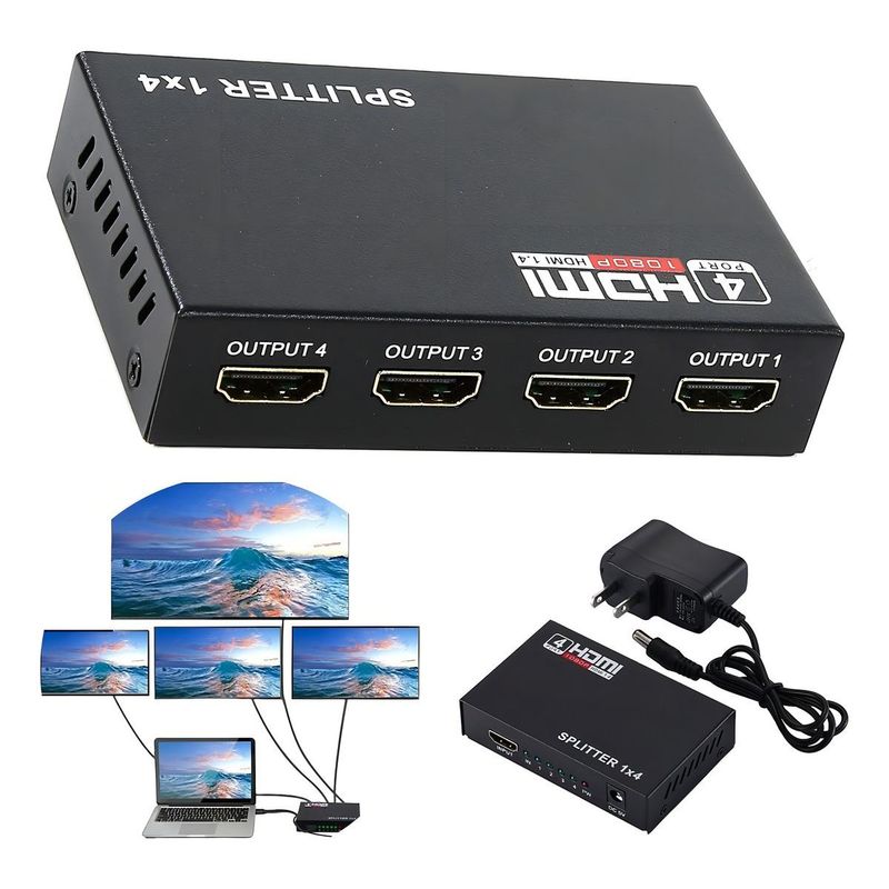 GENERICO - Divisor HDMI 1x4 Full HD 1080p con Mirroring de Audio y Video