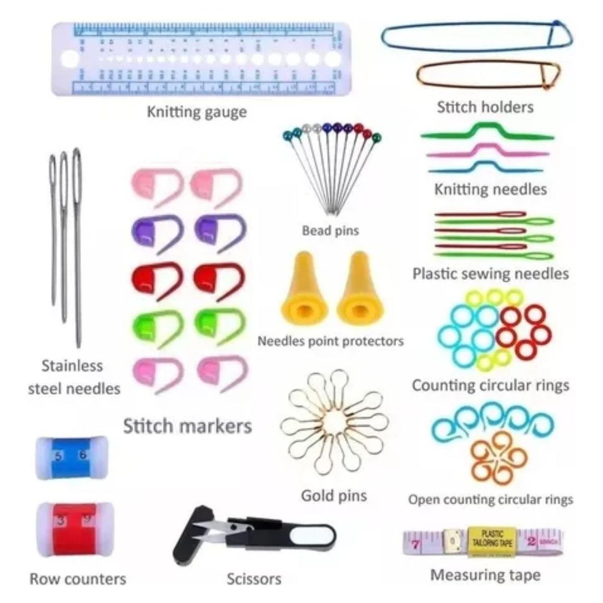 GENERICO - Kit Completo de Crochet 100 Piezas con Agujas y Accesorios