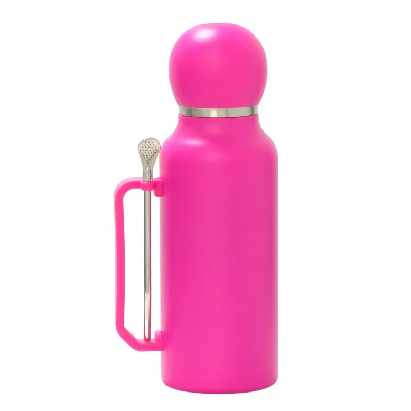 BAZUCA - Termo Matero 1.3 Litros Acero Inoxidable + Mate Y Bombilla Rosado