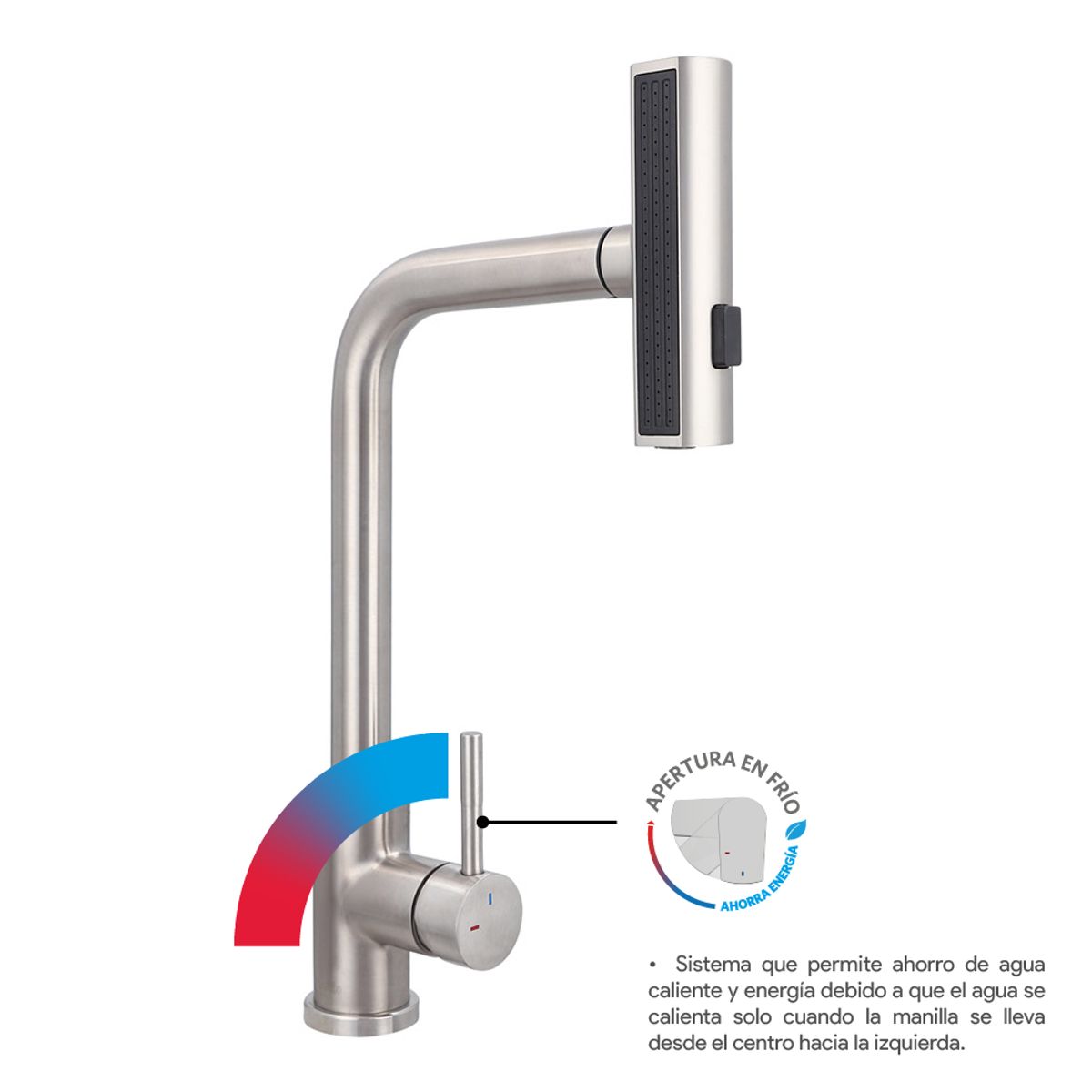 STRETTO - Monomando Lavaplatos Extraíble Matera Inox Satinado