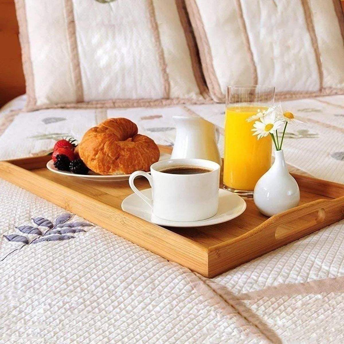 GENERICO - Bandeja Desayunadora de Madera Bambú con Patas Plegables