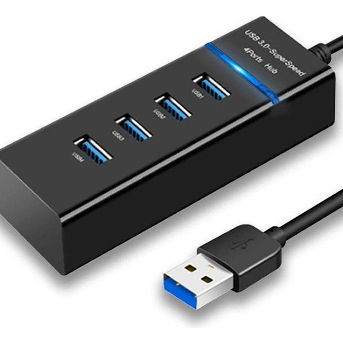 GENERICO - Hub USB 30 de 4 Puertos con Indicador LED Azul