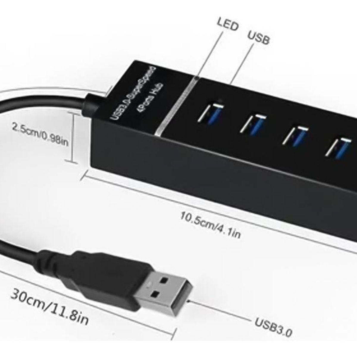 GENERICO - Hub USB 30 de 4 Puertos con Indicador LED Azul