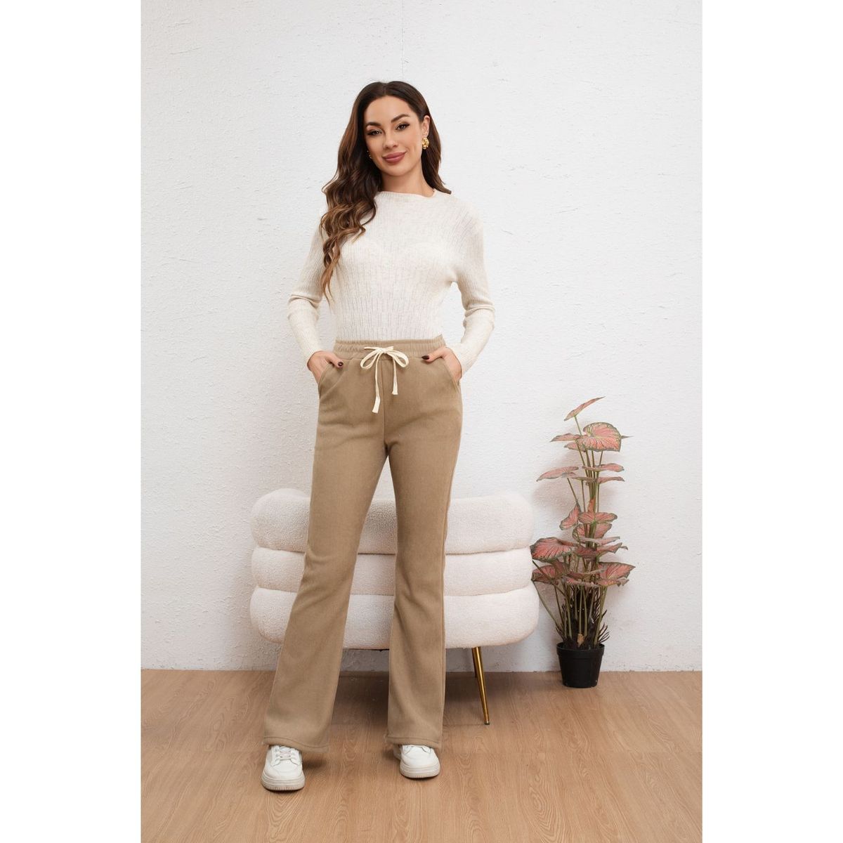 LIKE SHOP - Pantalón Calza Flare Invierno Mujer Forro Frisado Acanalada 7131