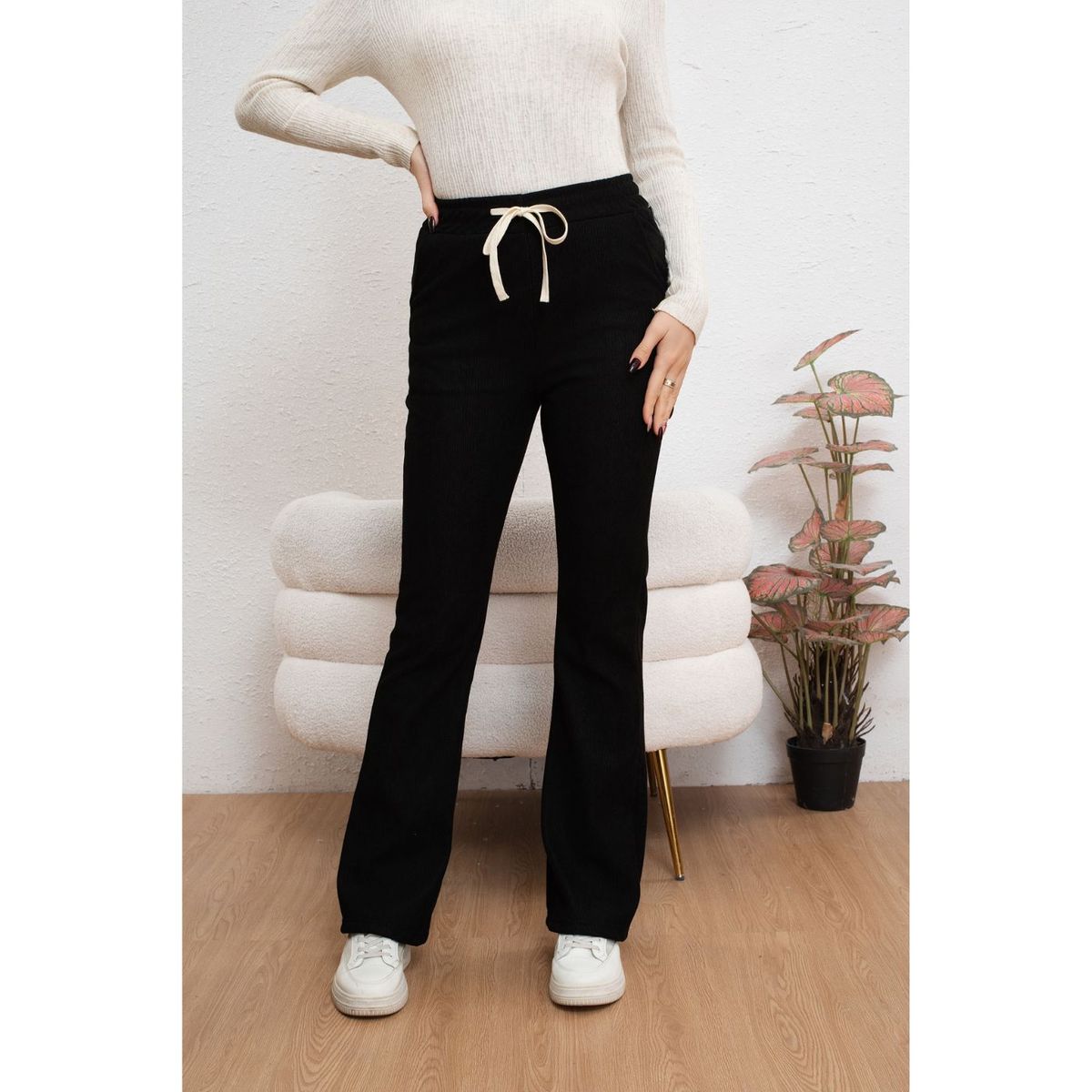 LIKE SHOP - Pantalón Calza Flare Invierno Mujer Forro Frisado Acanalada 7131