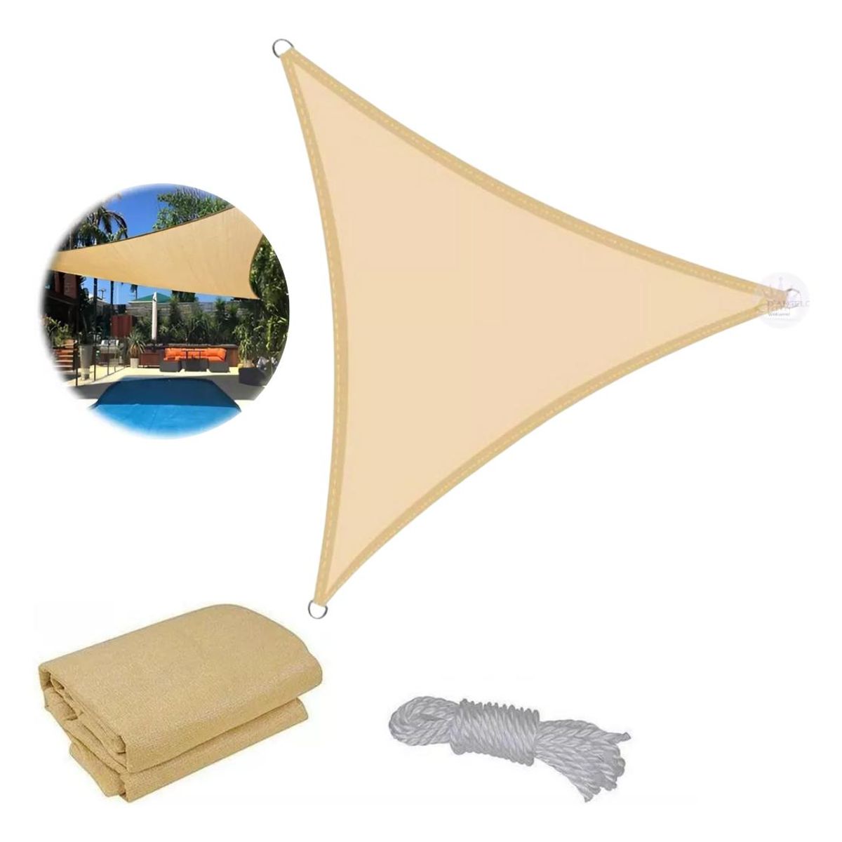 GENERICO - Toldo Vela Triangular Beige para Sombra al Aire Libre