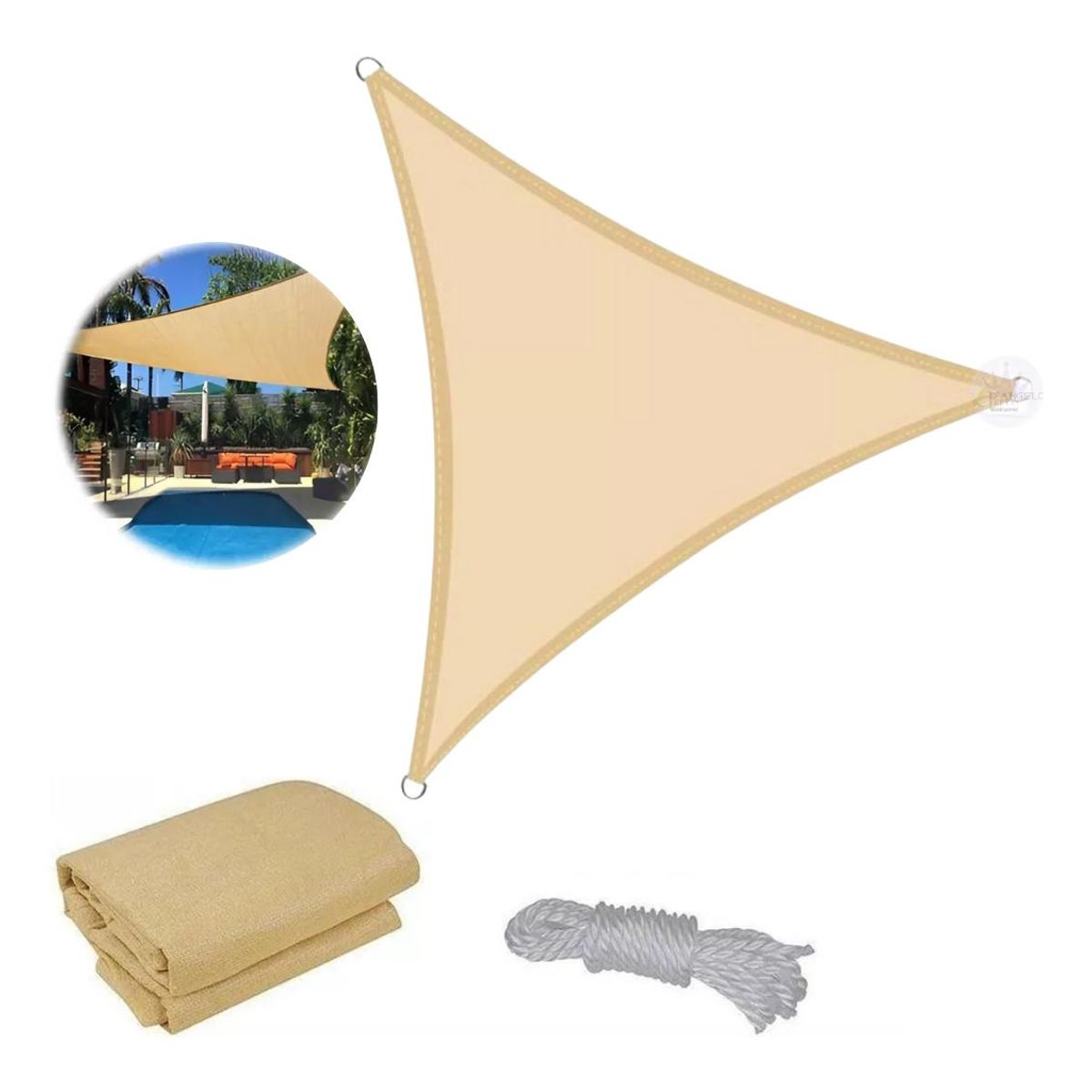 GENERICO - Toldo Vela Triangular Beige para Sombra al Aire Libre