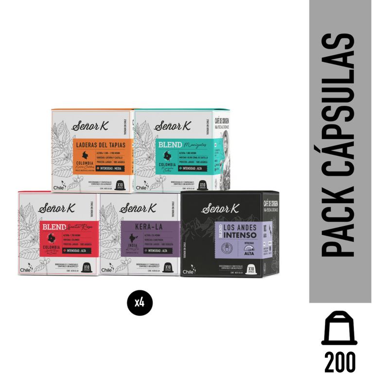 SEÑOR K - Pack 200 Cápsulas Café Espresso Más Vendidos Café Señor K