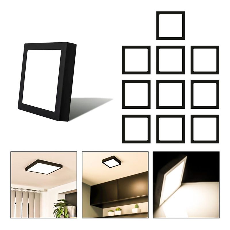 GENERICO - Pack de 10 Focos LED Cuadrados 24W Color Negro