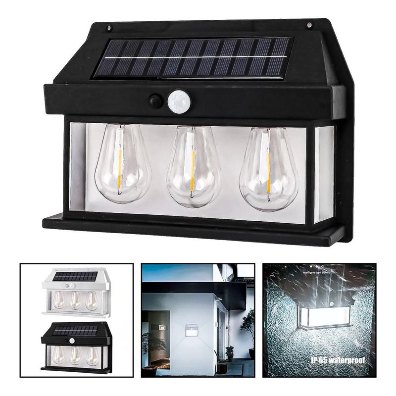 GENERICO - Lámpara Solar Exterior con 3 Ampolletas LED y Sensor de Movimiento