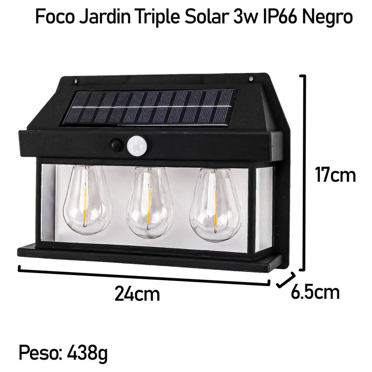 GENERICO - Lámpara Solar Exterior con 3 Ampolletas LED y Sensor de Movimiento