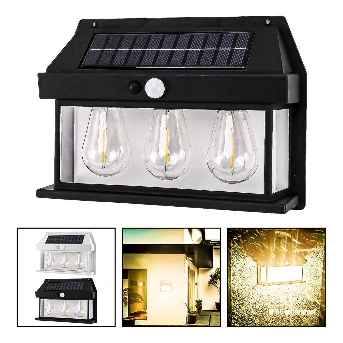 GENERICO - Foco LED Solar Triple con Sensor de Movimiento IP66