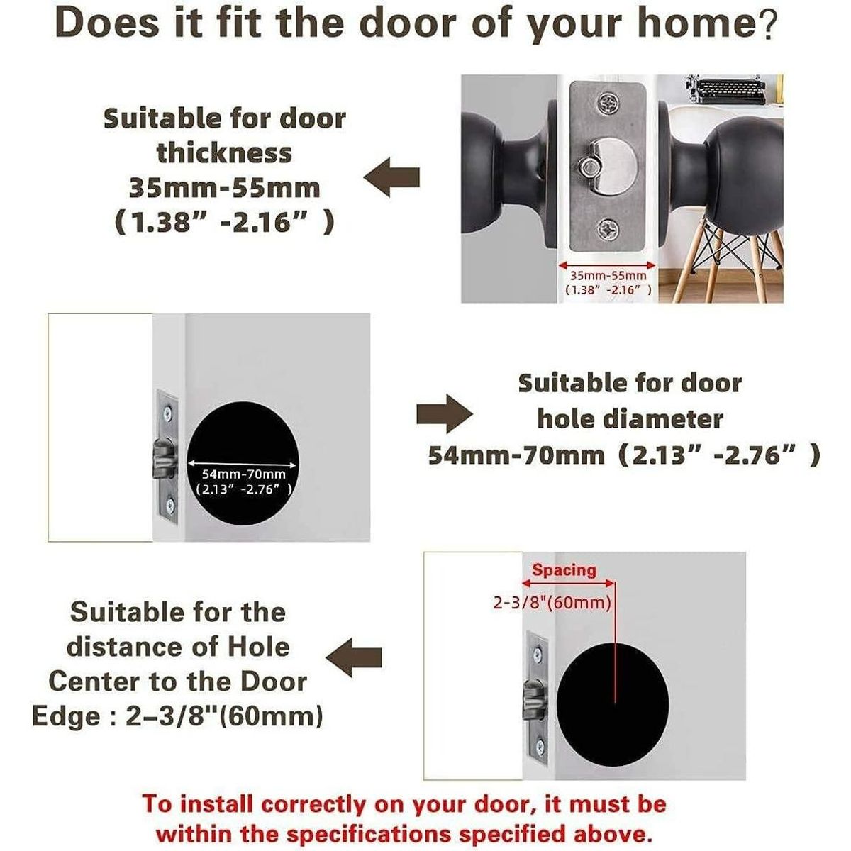 GENERICO - Cerradura de Pomo de Acero Inoxidable para Puertas